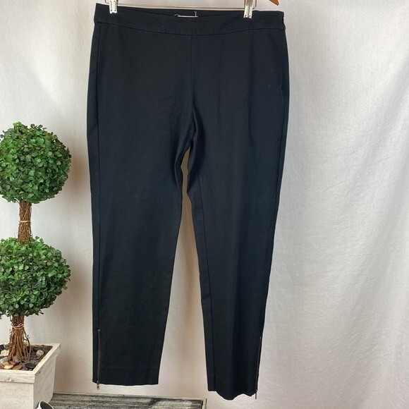 Eileen Fisher Black Cotton Zip Hem Ankle Length Pants M - Picture 1 of 5